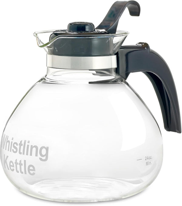 Café Brew Glass Tea Kettle, 12 Cup | German Borosilicate Glass. Gas & Electric Stovetop Safe. Heat Resistant. Whistles at Boil. 12-Cup Capacity.1