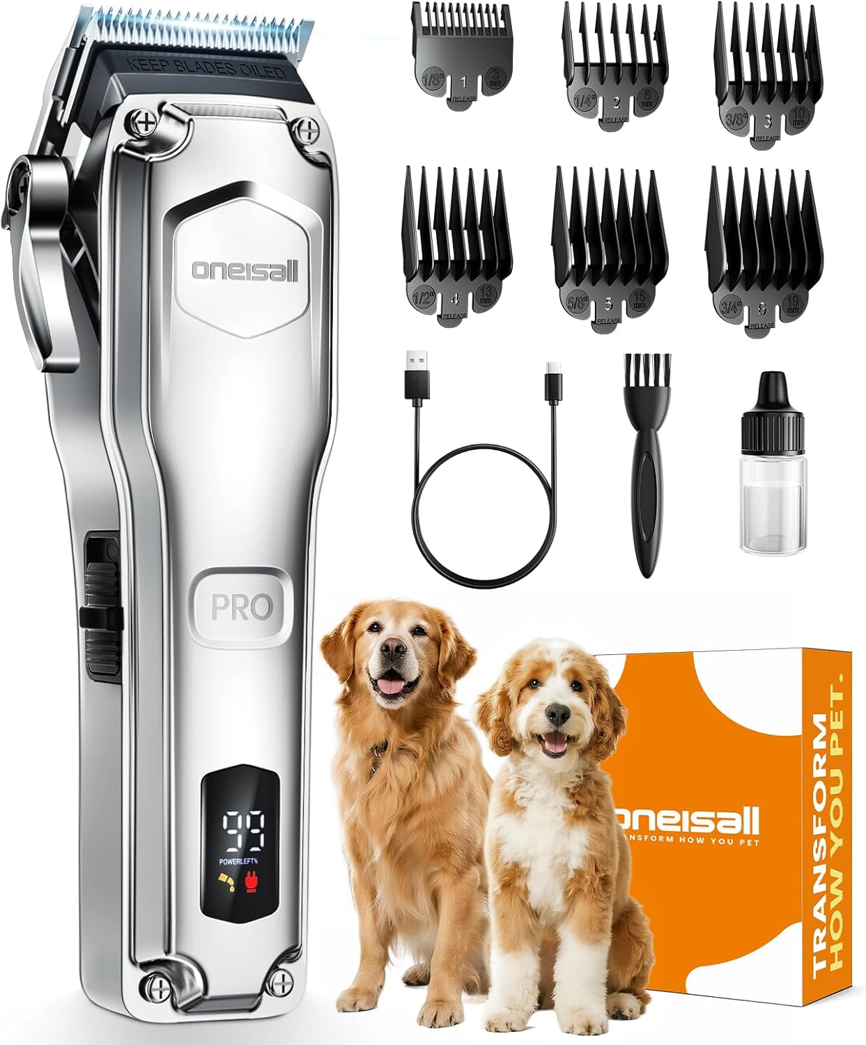 oneisall-pc18-dog-clippers-for-grooming-for-thick-coat-6800-rpm-high-speed-detachable-stainless-steel-blades-4-hours-of-battery-life-dog-shaver-for-thick-matted-knotted-hair