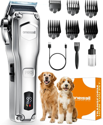 Oneisall PC18 Dog Clippers for Grooming for Thick Coat | 6800 RPM High-Speed, Detachable Stainless Steel Blades,4 Hours of Battery Life, Dog Shaver for Thick/Matted/Knotted/Hair1