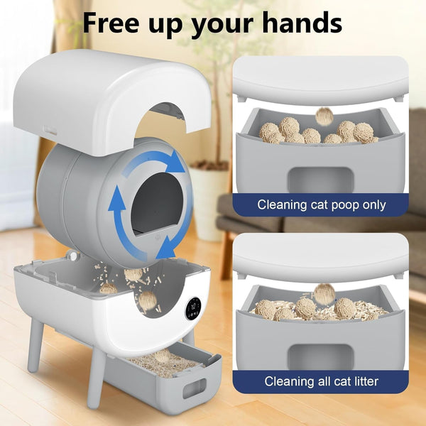 Cumrige Self Cleaning Litter Box, Large Capacity Automatic Cat Litter Box Self Cleaning for Cats, App Control,Safety Protection, 2 Roll Garbage Bags,White & Grey6