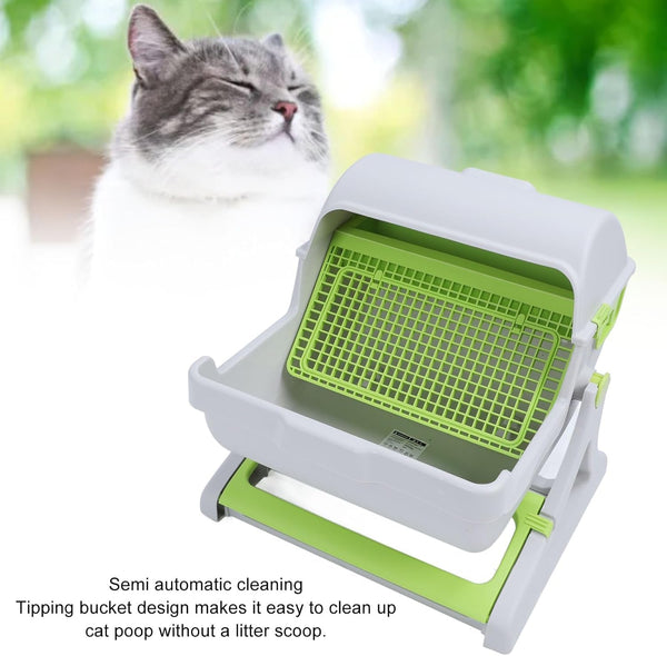 Self Cleaning Cat Litter Box Enclosure Semi Automatic, PP Plastic Easy Assembly Tipping Bucket Style Large Kitty Litter Box for Indoor Cats3