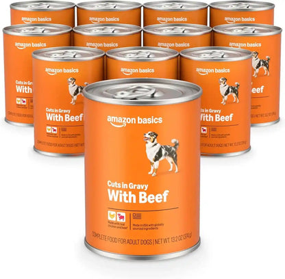Amazon Basics Wet Dog Food Meaty Loaf Variety Pack, Filet Mignon Flavor and Chicken & Rice Dinner, Made with Real Chicken and Beef, 13.2 Oz Can, (6 Cans of Each Flavor, 12 Cans in Total)13