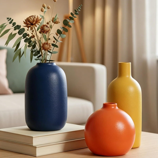 Colorful Ceramic Vase Set, Small Burnt Orange Blue Yellow Vases Home Decor,Fall Décor Modern Farmhouse Vases for Home Decor, Organic Decor Accents for Living Room, Table, Shelf, Entryway, Set of 31