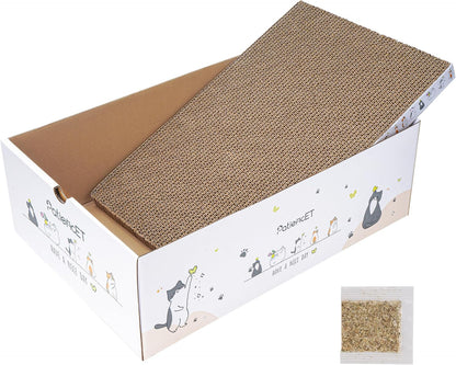 Patiencet Cat Scratch Pad with Box, 4 Pack Cardboard Cat Scratcher Lounge Bed for Indoor Cats, Reversible Corrugated Scratching Board Refill with Catnip10