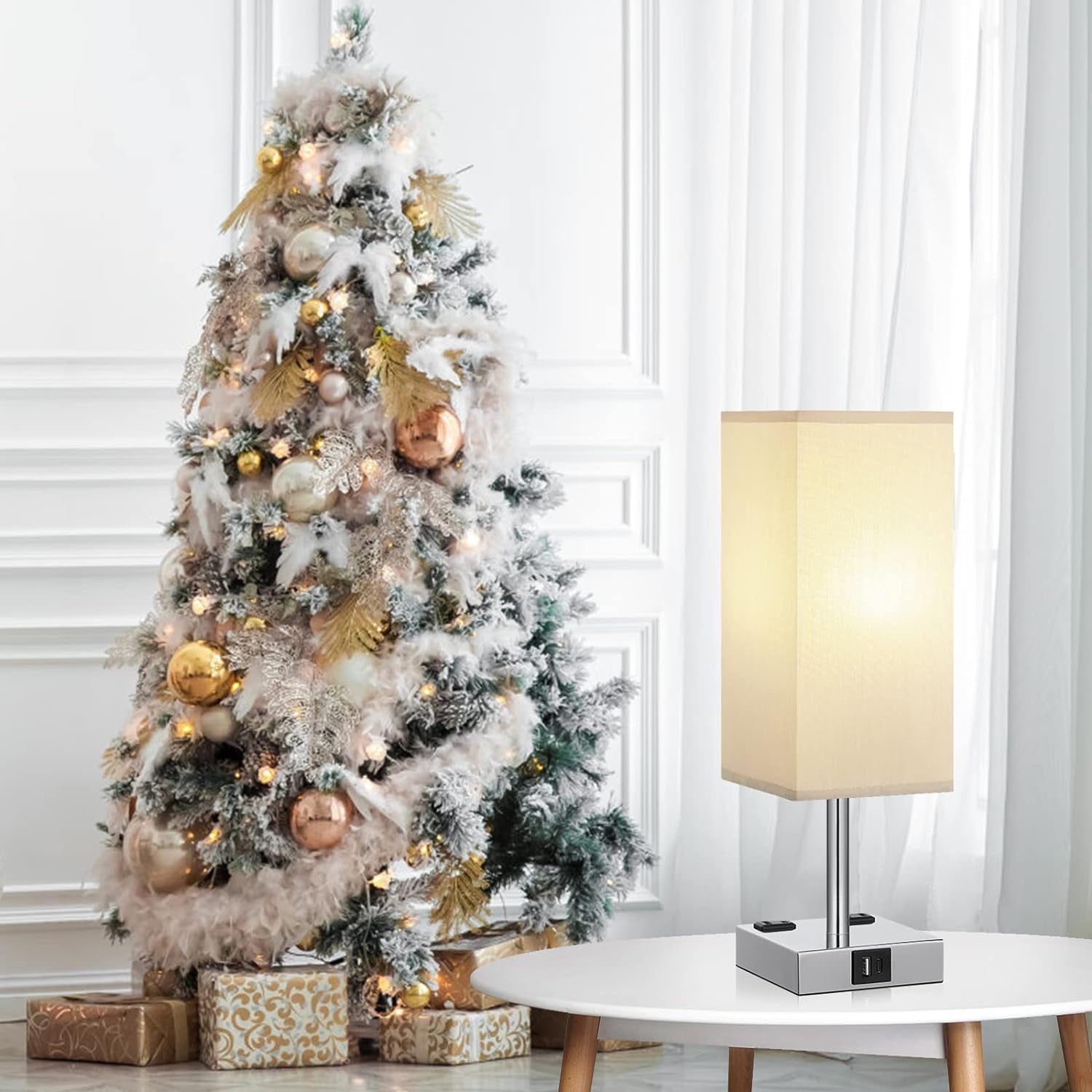 touch-bedside-table-lamp-for-bedroom-dimmable-usb-c-a-2-ac-outlets-3-way-dimming-3000k-bulb-included-square-grey-lampshade-and-silver-base-desk-lamp-for-nightstand-living-room-dorm