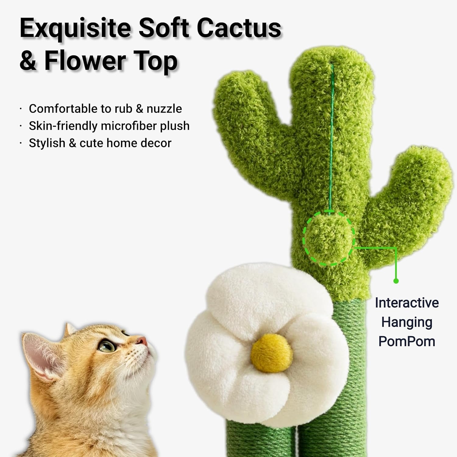 happi-n-pets-33-tall-cactus-cat-scratching-post-for-large-cats-heavy-duty-double-scratch-posts-with-flower-crinkle-leaves-cactus-cat-tree-with-2-bonus-toy-catnip-green-stable-scratching-post