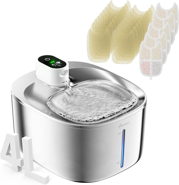 Wireless Cat Water Fountain Stainless Steel,135Floz/4L Battery Operated Automatic Pet Fountain,Cordless Cat Water Dispenser Pet Drinking Water Fountain for Multicat Cats Dog Outdoor12