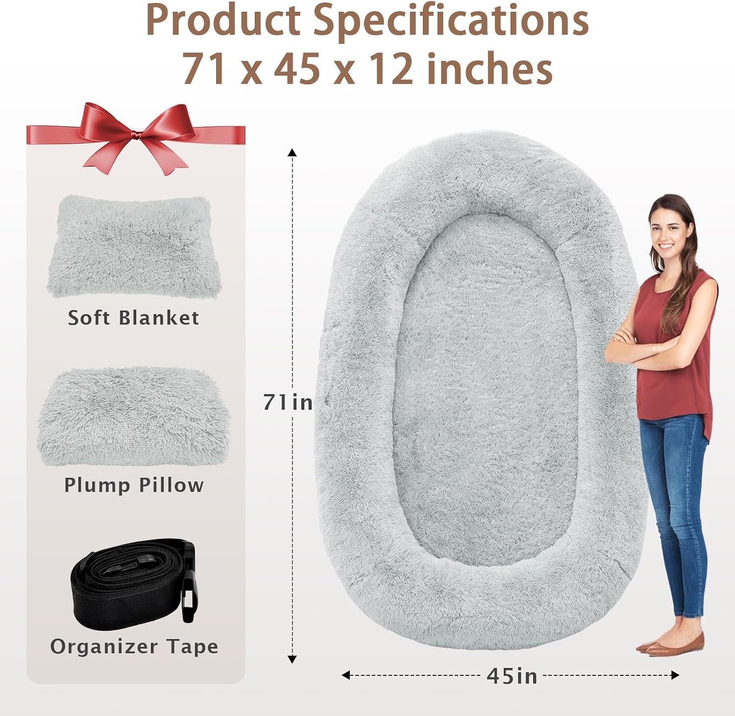 roomtec-human-dog-bed-71x45x12-size-fits-adult-and-pet-washable-giant-people-bed-10-cm-thick-memory-foam-large-oversize-pet-bed-with-plump-pillow-blanket-strap-grey