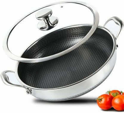 Large Stainless Steel Hybrid Nonstick Deep Frying Pan, 13Inch 7.2QT | 316L Stainless Steel, Two Handle Hold Sauté Pan with Lid, PFOA Free, Premium Cookware for Stir Fry/Toast/Roast/Bake/Stew1