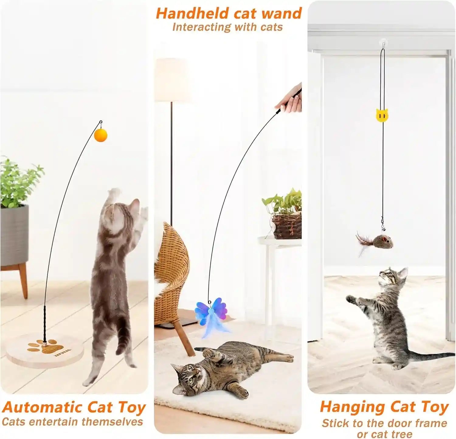 jxfukal-interactive-cat-toy-automatic-cat-wand-toy-with-stable-wooden-base-2-pcs-detachable-cat-teaser-5pcs-refills-replacement-hanging-elastic-string-kitty-kitten-toys-feather-spring-bird-toy