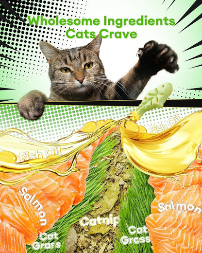 3.53Oz Cat Grass Treats for Hairball Control, Digestive | Natural Chicken & Catnip Biscuits, Low-Calorie Healthy Snacks for Indoor Cats, Dental Care2