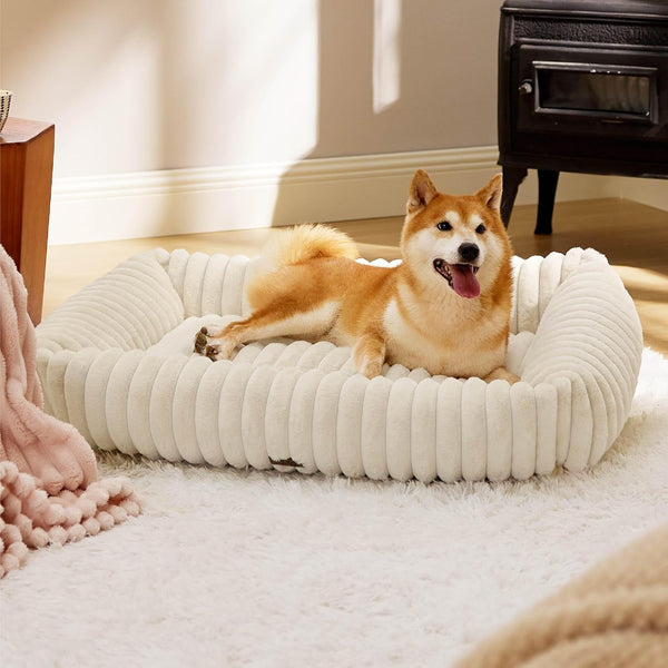 Bedsure Comfyfleece™ Cute Dog Bed for Small Medium Dogs Washable,25In Cream | Furry Puppy Beds,Square Rectangle Orthopedic Corduroy Aesthetic Pet Beds,Removable Zipper Cover,Non-Slip Bottom,Up to 15 Lbs28