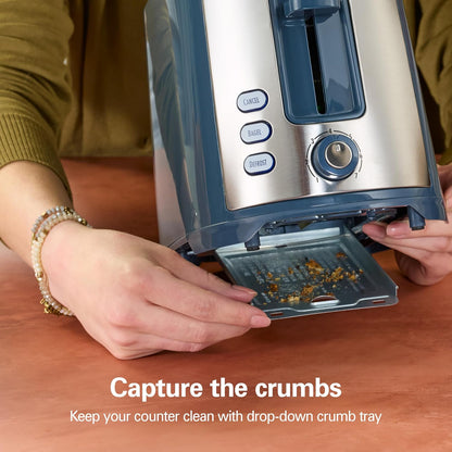Extra-Wide Slot 2 Slice Toaster with Bagel & Defrost Buttons | Browning Control with 7 Shades | Auto Shutoff | Toast Boost | Slide-Out Crumb Tray | Kitchen Makeover Blue | 226347