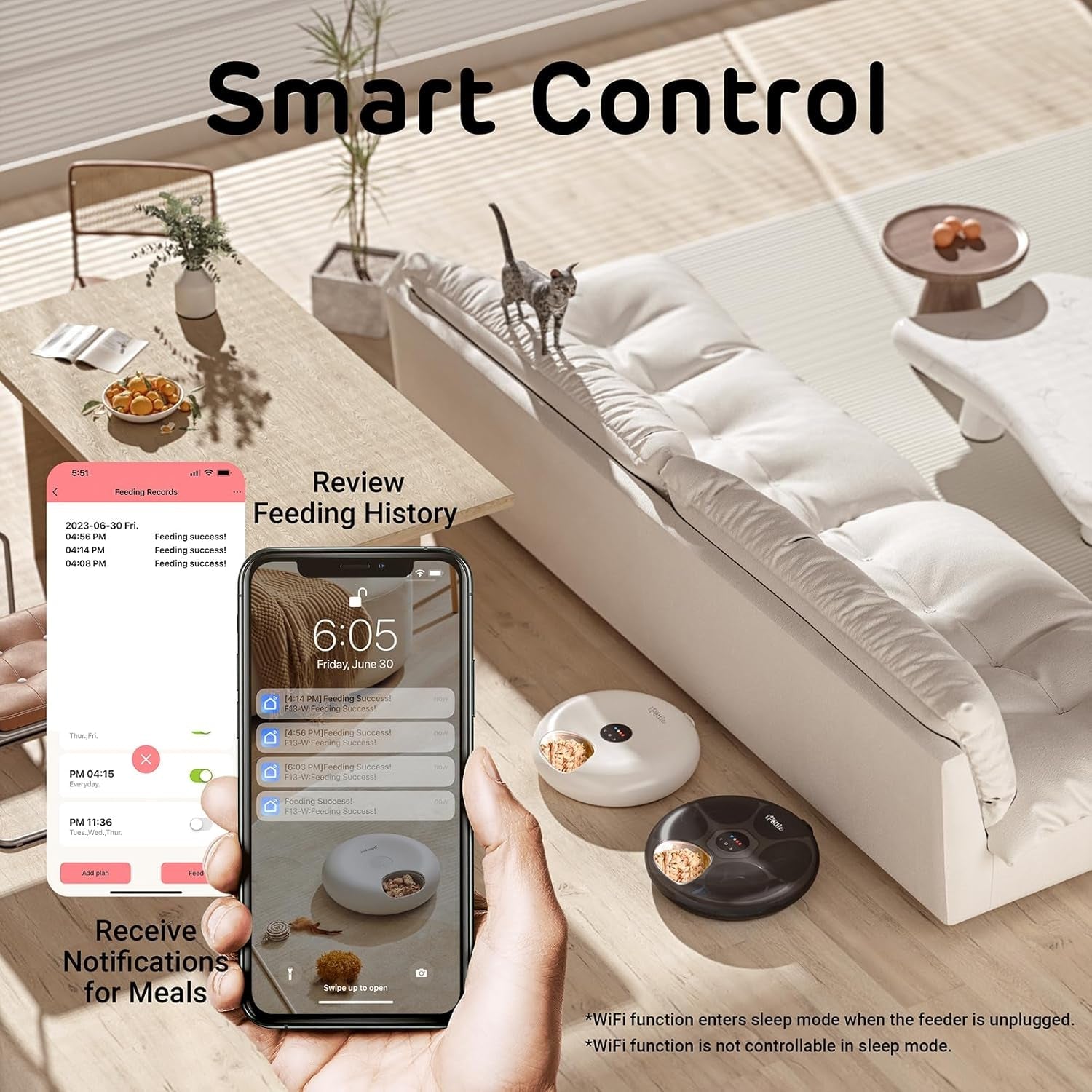 ipettie-donut-frost-wifi-6-meal-automatic-wet-food-feeder-with-ice-packs-stainless-steel-tray-version-app-control-programmable-timer-for-senior-and-weak-pets-holds-6-x-lb-of-food-white