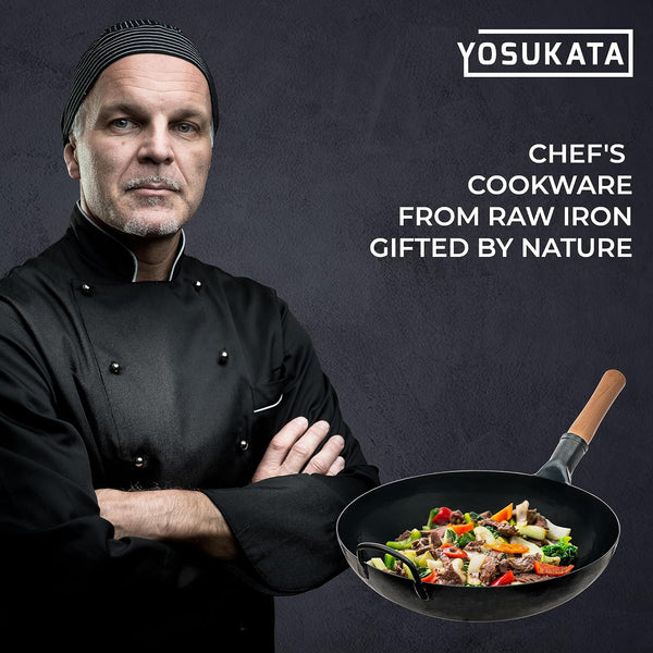 Flat Bottom Wok Pan - 13.5" Blue Carbon Steel Wok with Lid 12.8 Inch - Premium Stainless Pan Cover with Tempered Glass Insert Steam Holes and Ergonomic Handle9