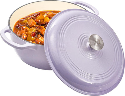 6 Quart Enameled Cast Iron Dutch Oven Pot with Lid Heavy Duty Dutch Oven for Bread Baking Braising Stews Roasting Oven Safe up to 500°F Dual Handles Purple (Purple)1