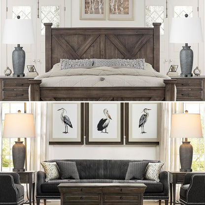 25" Farmhouse Jar Table Lamps Set of 2, 3 Way Touch Control Rustic Bedside Lamps with USB A+C Ports & AC Outlet, Pot Nightstand Lamps for Bedroom Living Room (LED Bulbs Included)5
