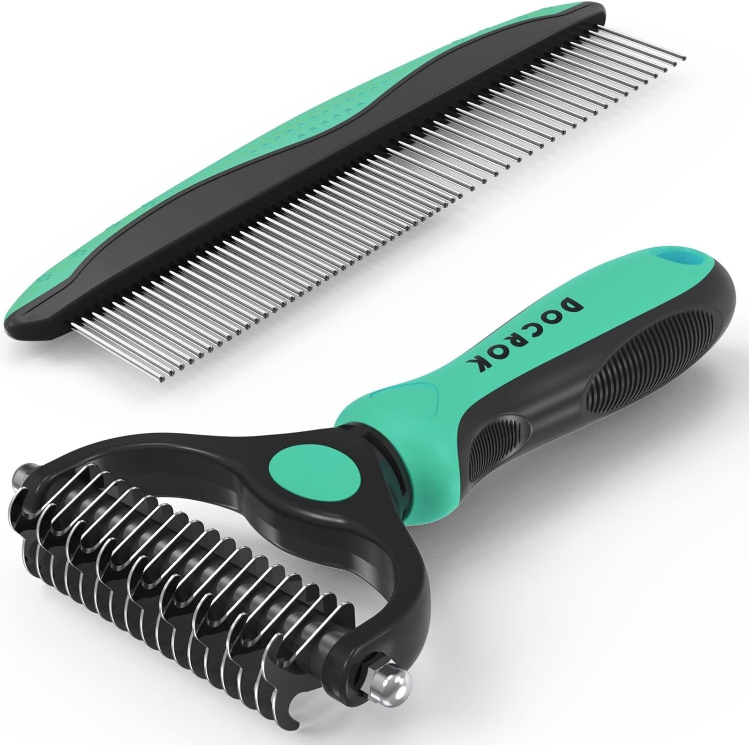 docrok-pet-grooming-combo-blue-deshedding-brush-with-metal-comb-for-detangling-and-dematting-long-matted-fur-on-cats-and-dogs