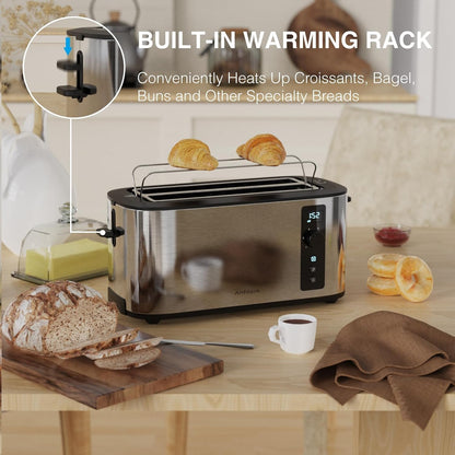 Toaster 4 Slice with Countdown Timer, Extra Wide Slots for Bagels and Waffles, 6 Browning Settings, Removable Crumb Tray, Stainless Steel5