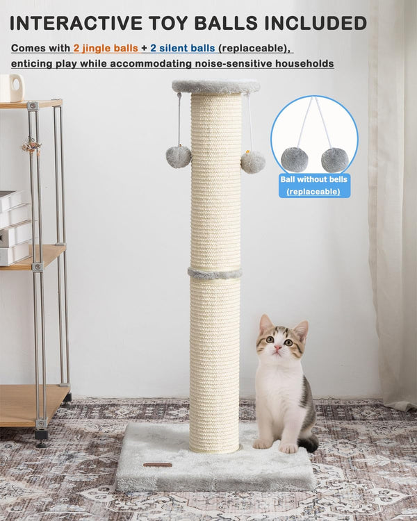 34" Cat Scratching Post with Replaceable Sisal Scratcher | Tall Cat Scratch Post for Indoor Cats Adults, Sturdy and Durable Large Scratching Post, Vertical Cat Post with Hanging Balls6