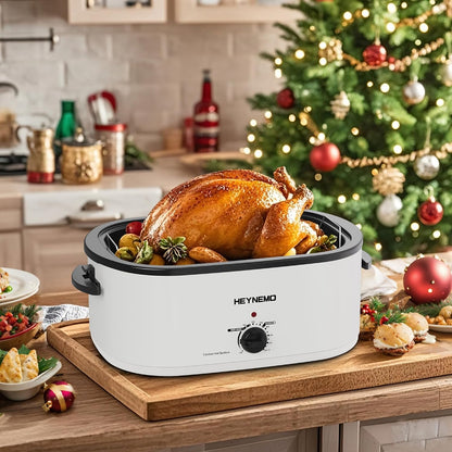 26QT Electric Roaster Oven, Electric Turkey Roaster with Viewing & Self-Basting Lid, Stainless Steel Turkey Roaster Oven, White8