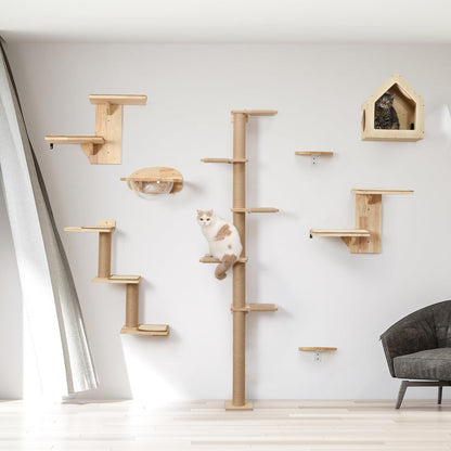 FUKUMARU Cat Wall Shelves, 3 in 1 Transformable Cats Scratching Post | Solid Rubber Wood, DIY Kitten Walls Jungle and Perch Platform Supplies, Suit for Climb, Play, Nap, Scratch8