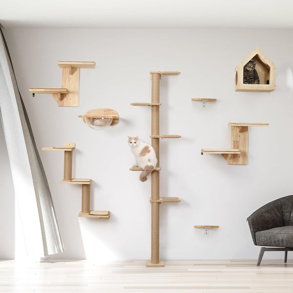FUKUMARU Cat Wall Shelves, 3 in 1 Transformable Cats Scratching Post | Solid Rubber Wood, DIY Kitten Walls Jungle and Perch Platform Supplies, Suit for Climb, Play, Nap, Scratch8