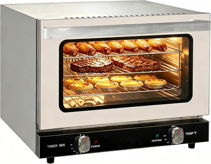 Hakka 24QT/21L Commercial Convection Oven, 1440W Stainless Steel 3-Tier | Conventional Electric Countertop Oven, Double Insulated Cabinet Toaster for Baking, 120-Minute Timer, 150°F-500°F, Wire Racks1