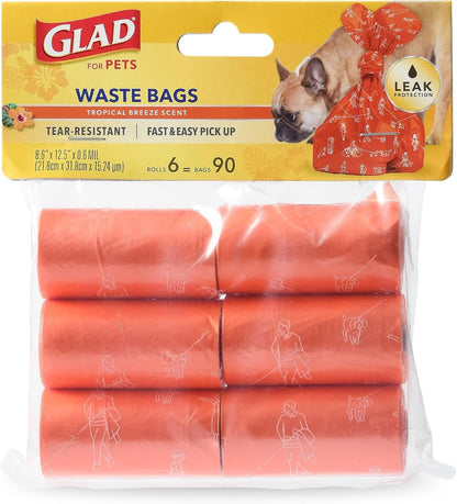 Glad for Pets Scented Dog Poop Bags, Tropical Breeze Scent, 90 Count | Leak-Resistant, Heavy Duty, Tear-Resistant Bags with Fun Print Design, Fits Standard Dispensers, 6 Rolls3