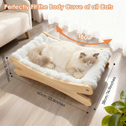 Plush Elevated Cat Bed - Cozy Raised Cat Hammock with Solid Wood Frame, Soft Furry Cushion for Indoor Cats & Small Dogs, Multi-Color Options(White)3