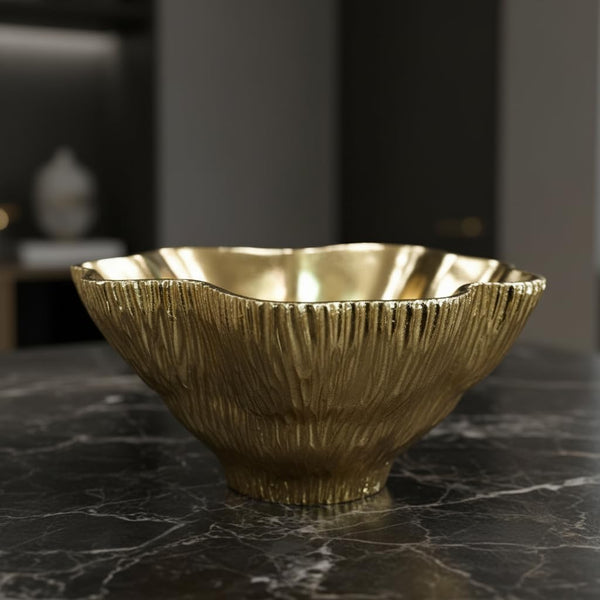 10" Large Decorative Bowl Decor, Modern Home Decoration Scallop Bowl,Fashion Key Bowl for Entrance Table, Decorative Fruit Bowl for Kitchen Counter, Ruffle Decor, Golden7