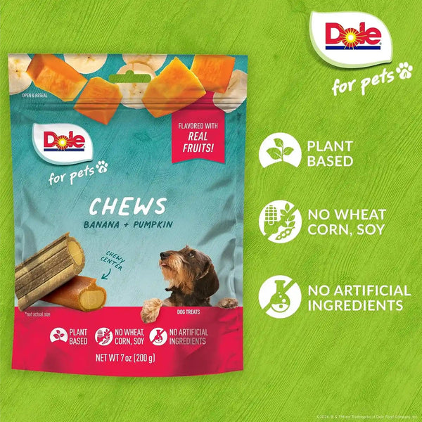 Dole for Pets Freshly Fetched Dog Chews with Banana and Pumpkin Flavor, No Wheat Corn Soy Artificial Flavors Colors or Preservatives, Chewy Center Firm Texture, 7.5 Oz4
