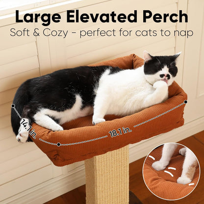 FUKUMARU Retro-Style Cat Scratching Post with Perch for Indoor Adult Cats | 28.7" Elevated Tall Cat Bed, Solid Wood Large Cat Scratcher Tower with Bed, Aesthetic Cat Tree Furniture with Natural Sisal5