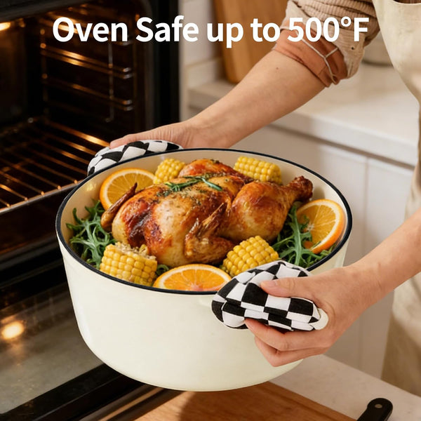 Enameled Cast Iron Dutch Oven Pot 6.5 QT with Lid for Bread Baking | Cookware Incl. Sourdough Bread-Baking Supplies like Banneton, Dough Whisk, Gloves, Oven Safe for Stews, Roasting, Cream White5