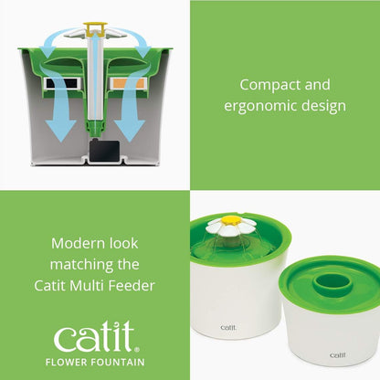 Catit Flower Fountain with Triple Action Filter, Cat Drinking Water Fountain, 3 L, Green | Cat Drinking Water Fountain8