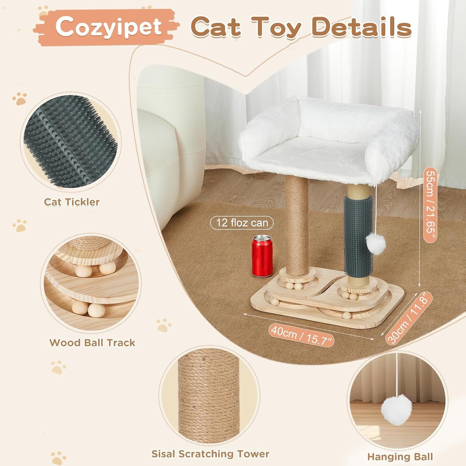 cat-scratching-post-with-bed-4-in-1-small-cat-tree-tower-sisal-scratcher-elevated-washable-bed-track-ball-toy-built-in-self-groomer