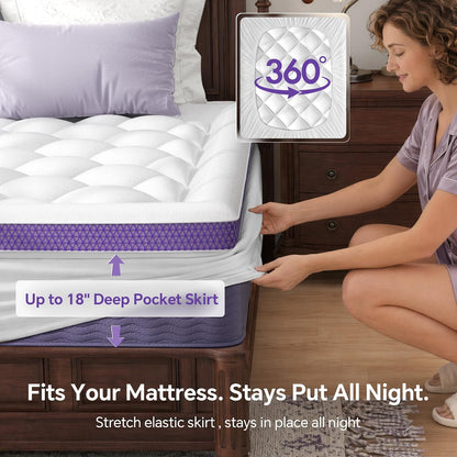 Queen Mattress Topper, Viscose Derived from Bamboo, Pillow Top | Cushioned Support, Breathable Mesh Sides, Memory Foam Blend Fill, Softens Firm Beds, Refreshes Old Beds, Guest Rooms, Rentals6