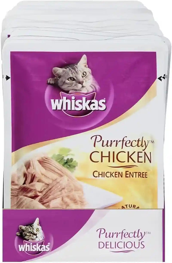 Whiskas Purrfectly Chicken Wet Cat Food Pouches, 3 Oz, 24 Count | Real Chicken in Natural Juices, Natural Ingredients, Flake Texture, Nutritionally Complete for Adult Cats, Flavor-Lock Pouch1