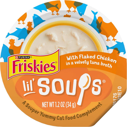 Friskies Purina Natural,Grain Free Wet Cat Food Lickable Cat Treats,Lil' Soups Flaked Chicken - 1.2 Oz. Tubs,(Pack of 16)13