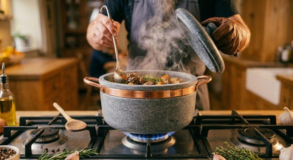 Soapstone 2.4 Qt Dutch Oven with Copper Handles by  | Handcrafted from a Block of Pure Soapstone | Non-Toxic and Non-Stick | Unique, Durable and Eco-Friendly2