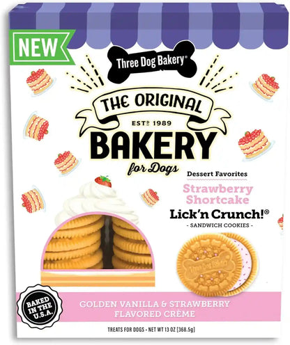 Three Dog Bakery Lick'N Crunch! Dog Treats - 13 Oz | Golden Vanilla & Peanut Butter Sandwich Cookies - Crunchy Treats with Peanut Butter Creme13