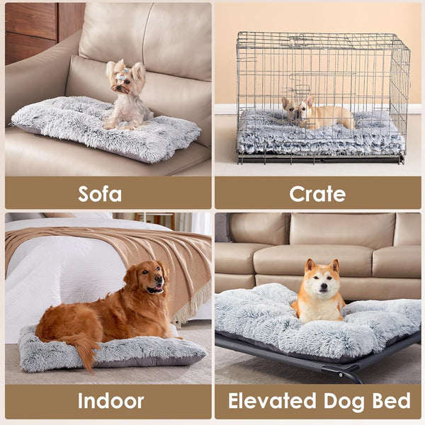 EHEYCIGA Fluffy Dog Crate Bed for Extra Large Dogs, Plush Faux Fur Pad, Calming anti Anxiety XL Bed for Crate, Washable Soft Warm Dog Mat with Non-Slip Bottom, Grey6
