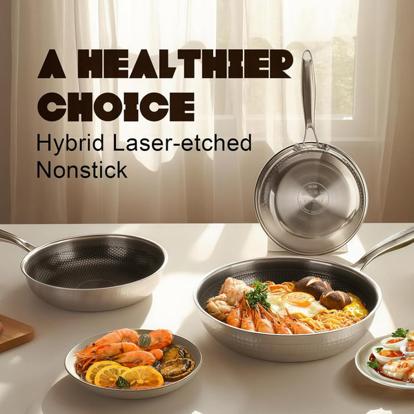 Hybrid 8 10 12 Inch Stainless Steel Non Stick Skillet Set | PFOA Free Cookware, Dishwasher and Oven Safe, Induction Compatible6