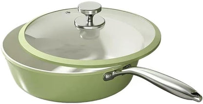 Nonstick Ceramic Frying Pan, Stir Fry Pans with Lid, Gas Electric & Induction Compatible (Green, Pan with Lid 12 Inch)1