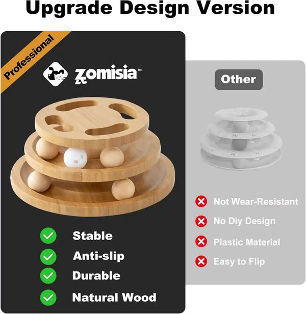 ZOMISIA Cat Ball Track Toy with Puzzle Top, Wooden Cat Toys for Indoor Cats | Interactive Spinning Balls, Large Cat Ball Tower for Kitten Exercise Mental Stimulation Self Play Home Enrichment5