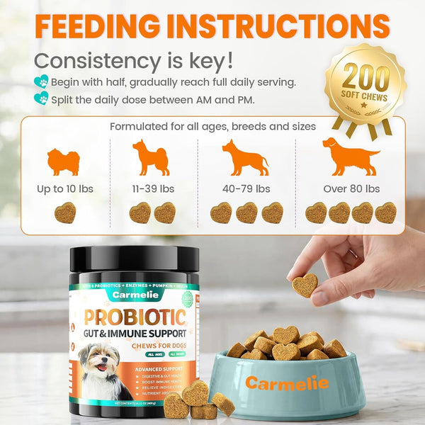 Probiotics for Dogs, Gut Health for Digestive Enzymes, 200 Chews | All Natural Probiotic Blend to Support Yeast, Itchy Skin and Itchy Ears, Allergies, Immunity, Diarrhea & Gas Relief, Chicken6