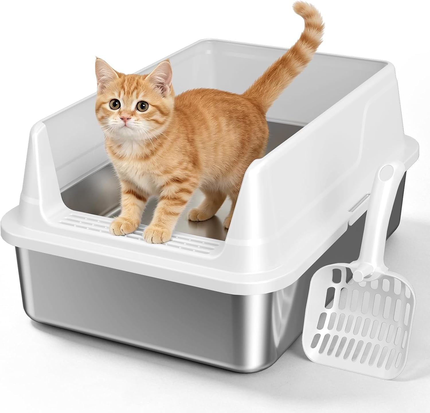 stainless-steel-cat-litter-box-with-scoop-m-metal-pan-for-kittens-metal-litter-box-with-high-sides-lid-open-top-low-entry-non-stick-easy-clean-kitty-cat-box-for-indoor-cats-high-wall