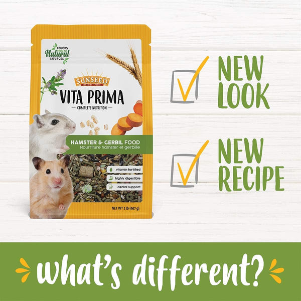 Sunseed Vitakraft Vita Prima Hamster and Gerbil Food 2 Lbs Bag - Instinctive Foraging Blend with Ancient Grains Essential Vitamins and Minerals - No Artificial Colors Flavors or Preservatives3