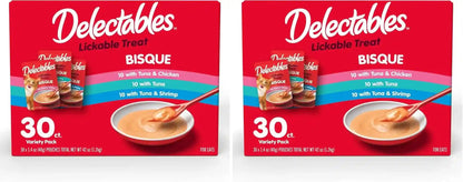 Delectables Lickable Treat Bisque Wet Cat Treat with Real Tuna & Salmon, Food Topper, Hydrating, Grain-Free, No Fillers, No By-Products, No Added Preservatives, 1.4Oz Pouch, 12Ct13