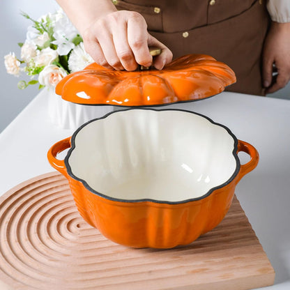 Cast Iron Dutch Oven, Pumpkin Shape Casserole Cooking Pot with Lid | Non-Stick Soup Pots Halloween Cooking Pot Enamel Cookware Crock Pots for Soup Porridge Stew3